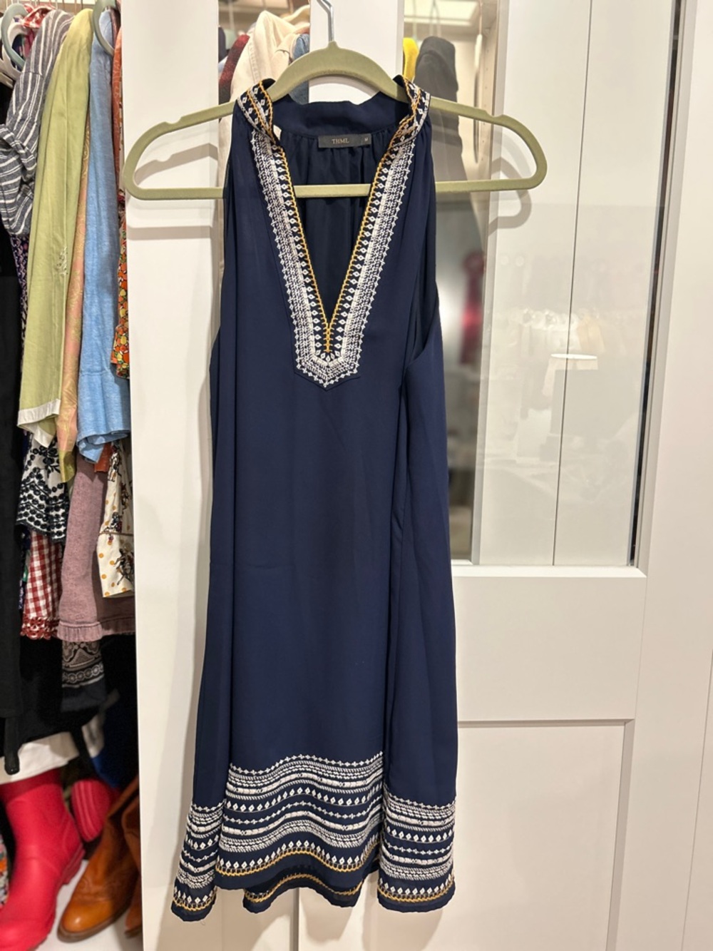 THML Navy Embroidered Halter Mini Dress